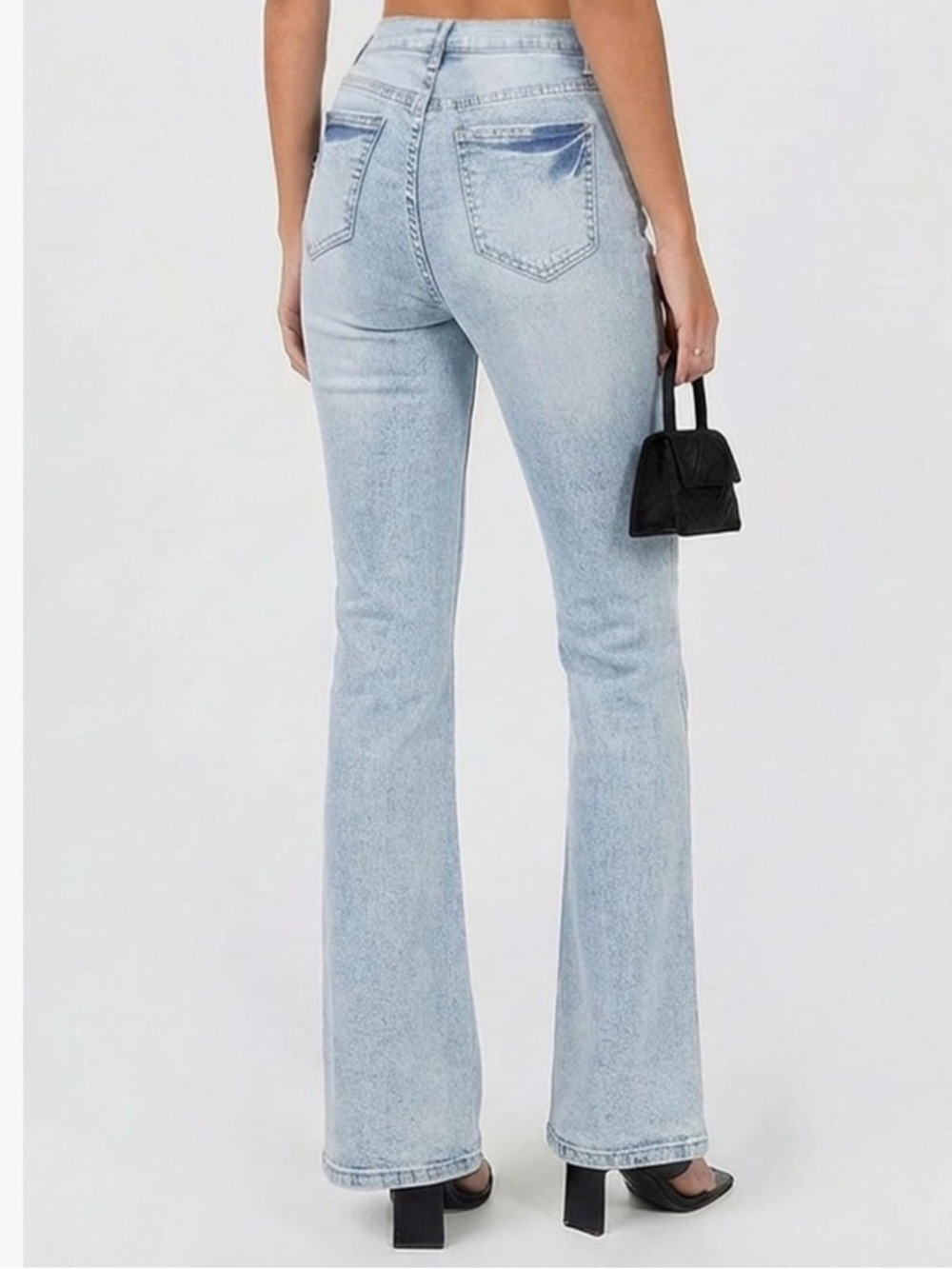 Stretch Mid-Rise Light Wash Flare Jeans for Women y2k - Picture 2 of 3